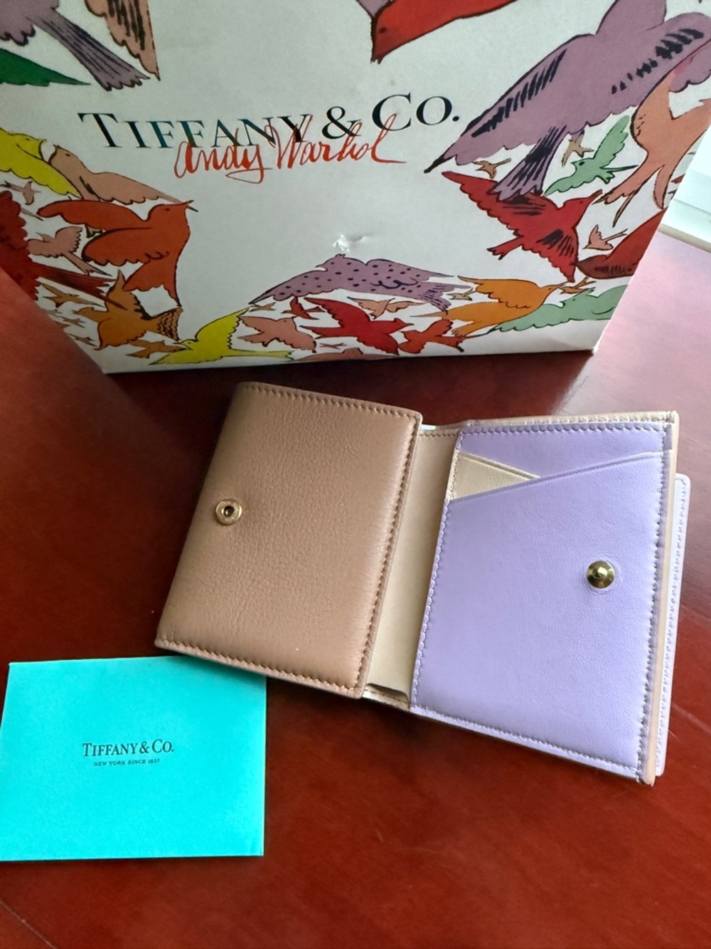Tiffany & Co. Beige Taupe Leather Compact Wallet with Gold Logo - Picture 4 of 16